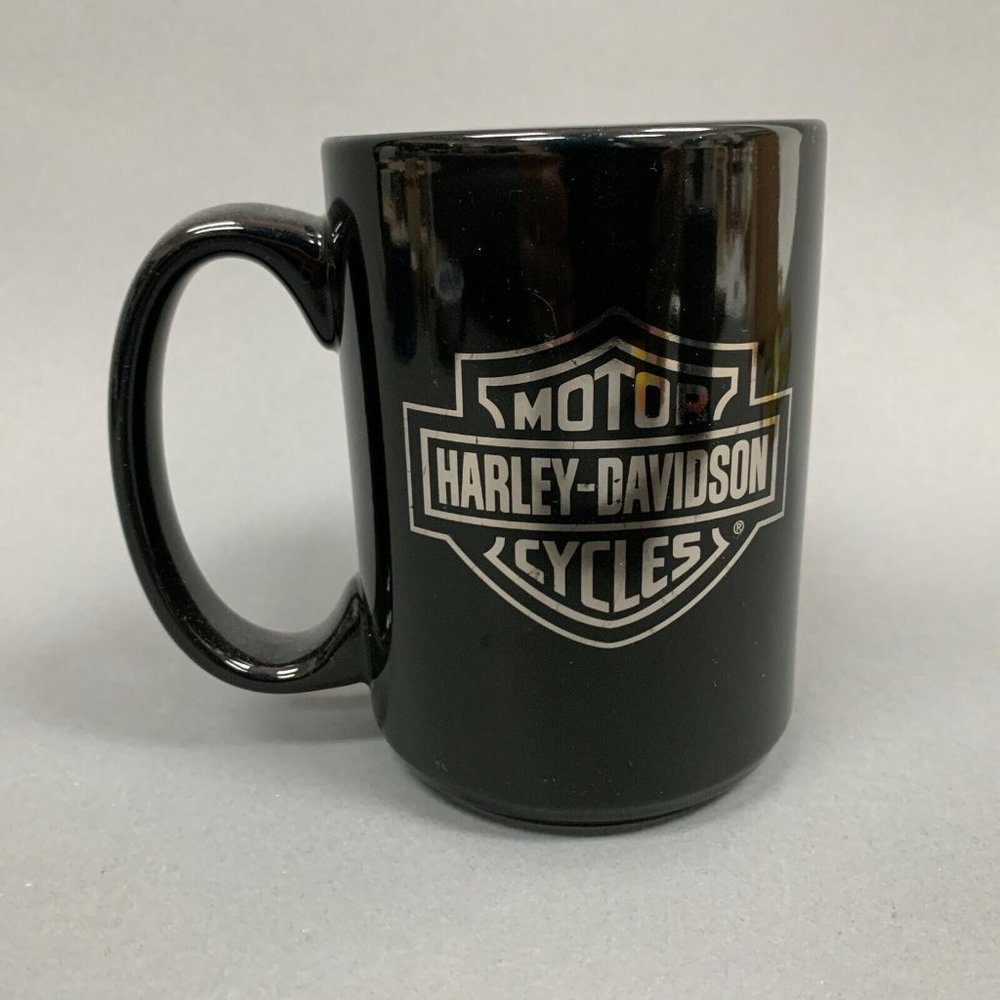 Harley Davidson Motor Cycles Bar and Shield Black Silver‎ Large Cup Mug 4.5"